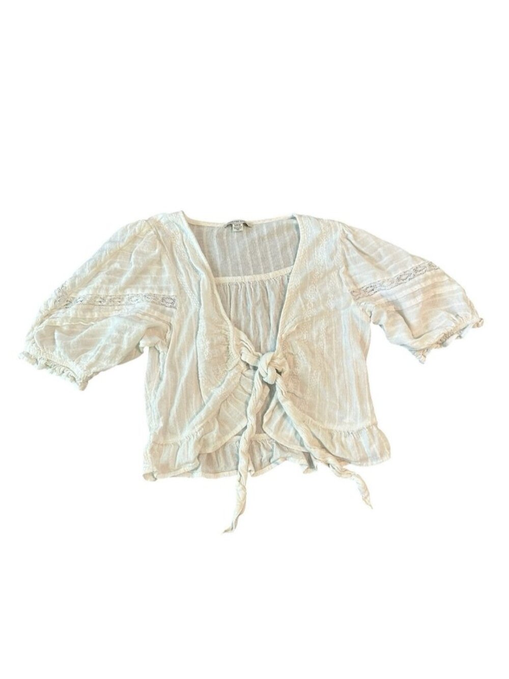 Y2K American Eagle White Tie Front Blouse S Ren Fair Romantic Peasant Top Boho